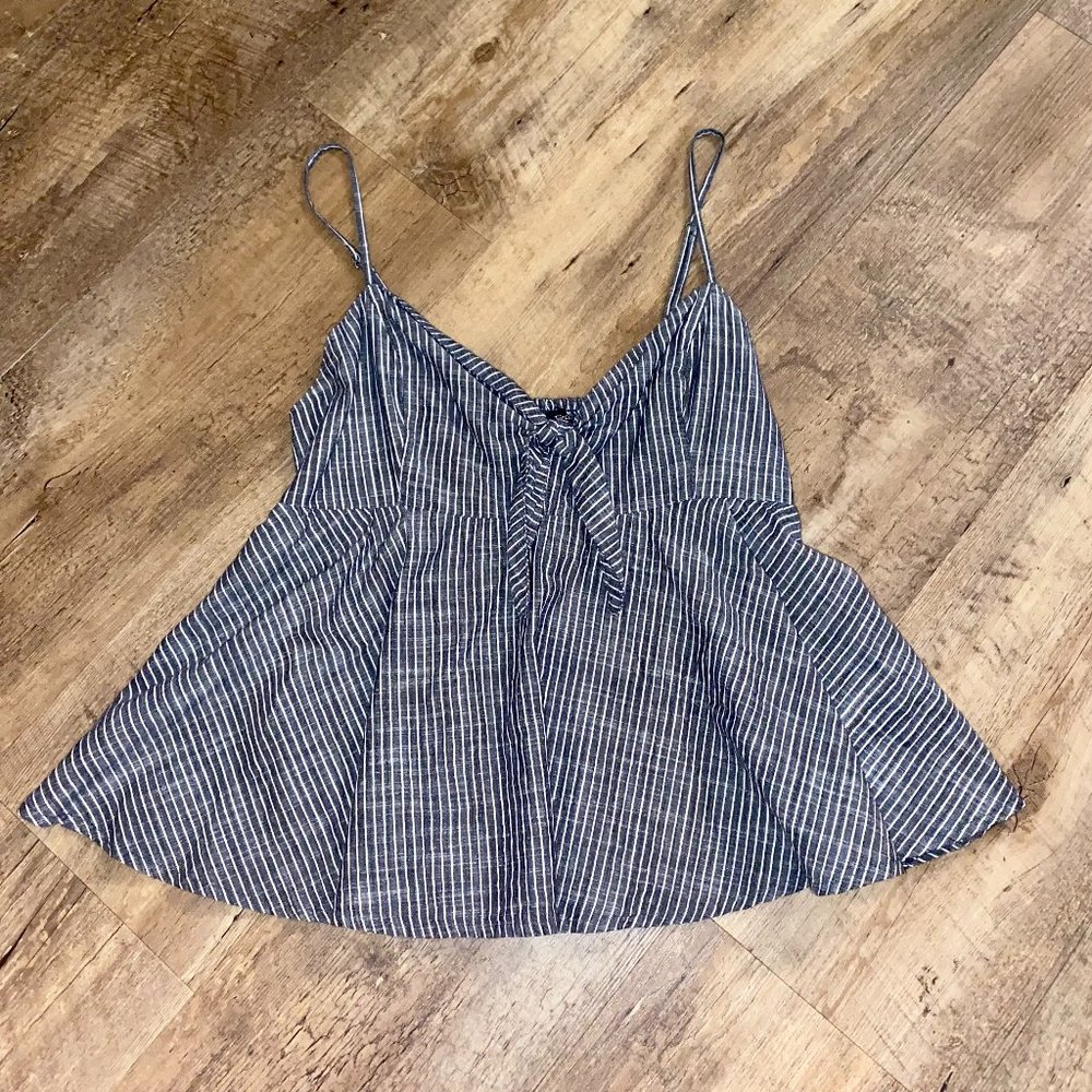 Navy & White Striped Flowy Tank with a Tie